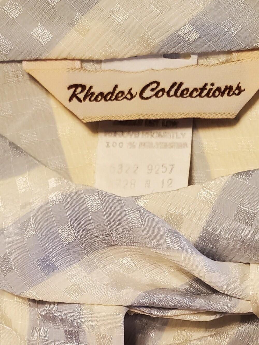 Vintage Rhodes Collection Blue Tie Neck Jacquard Blouse Long Sleeve Size 12 - Picture 2 of 9